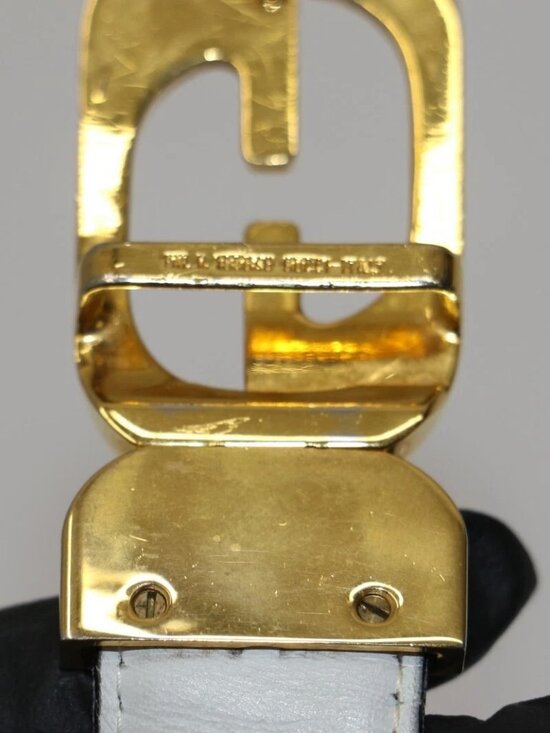 Gucci Vintage 1970\'s Reversable Leather Gold G Buckle Belt - Black/White/Gold main image 14
